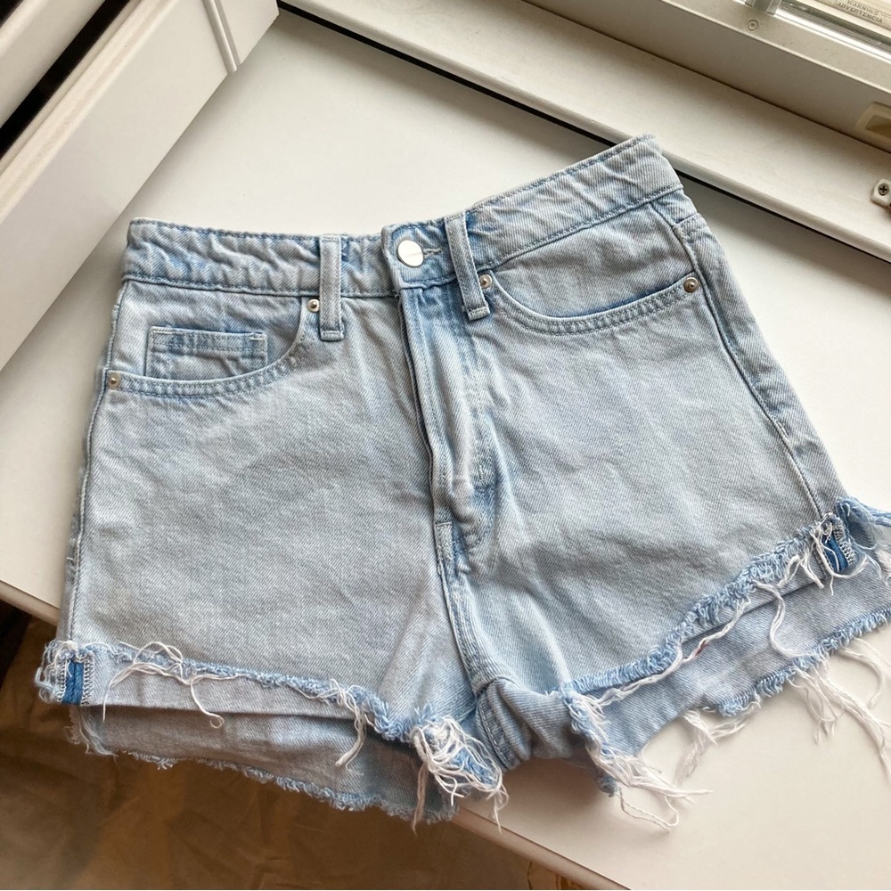 Light Wash Button Fly Ripped Jean Shorts